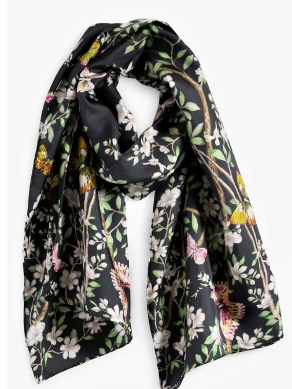 Echo Long Silk Scarf Black & Green